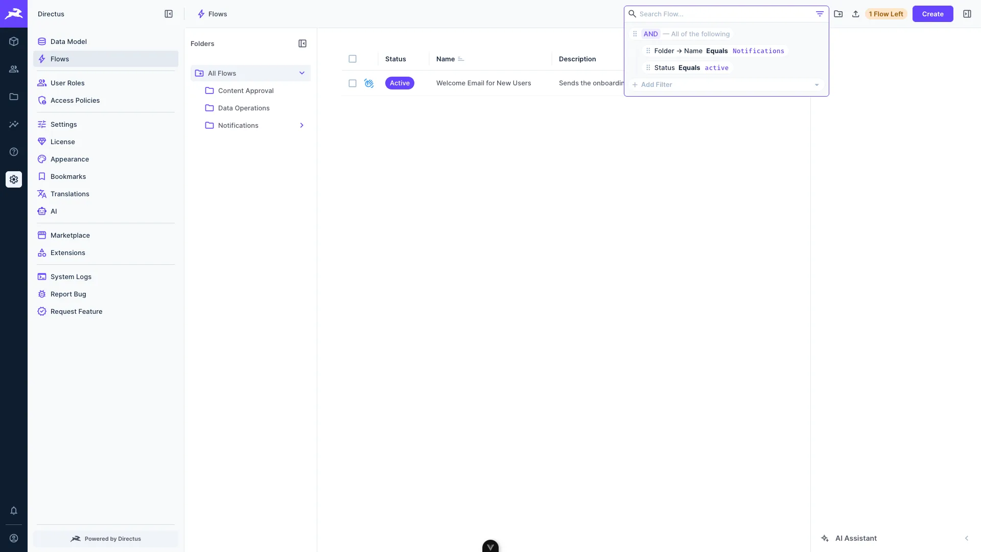 Searching and filtering Flows
