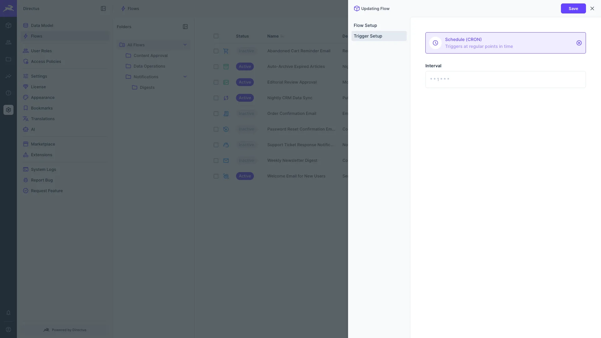 Schedule CRON trigger setup
